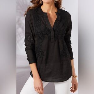 Soft Surroundings|Black Larissa Top with Black Tank built in•••Embroidered Boho